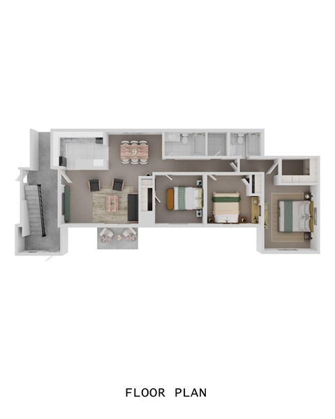 Floor plan for 3 beds, 2 baths, 1300 sqft